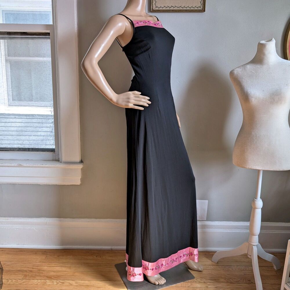 NWT Vintage 90s Papell Boutique Prom Gown Whimsygoth Satin Floral Embroidery 6 - Picture 5 of 14